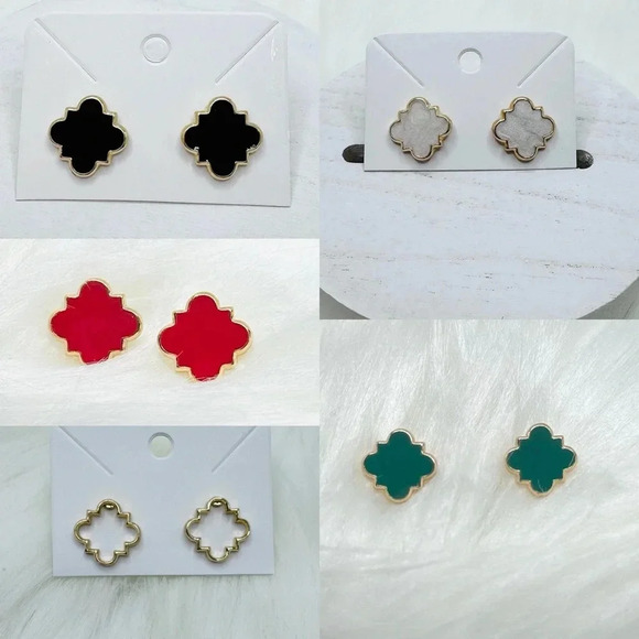 Wholesale Lot - Chloe Clover Stud Earrings 18k Gold Plated Earrings 5 pairs - Picture 1 of 7